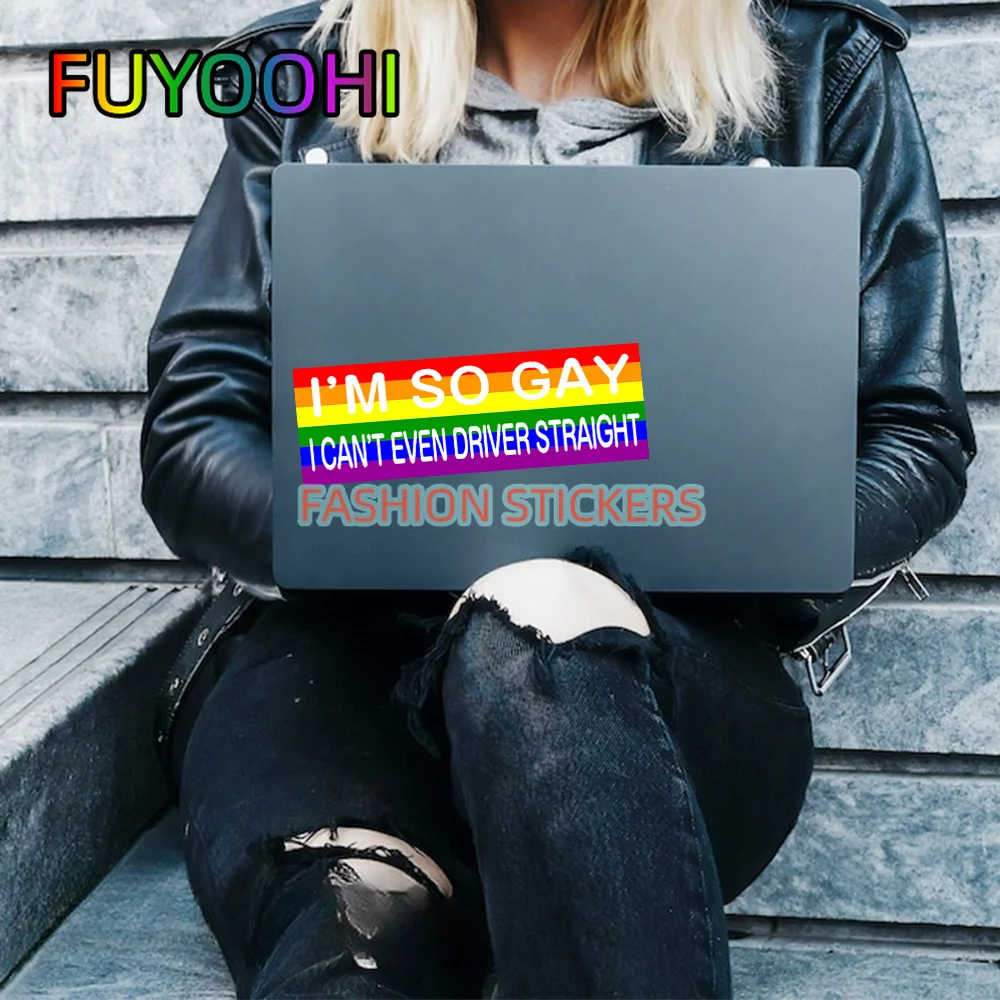 FUYOOHI Rainbow Large Funny Bumper Sticker Decal Truck RV Boat Window Bumper I'M So Gay I Can't Even Drive Straight Sticker