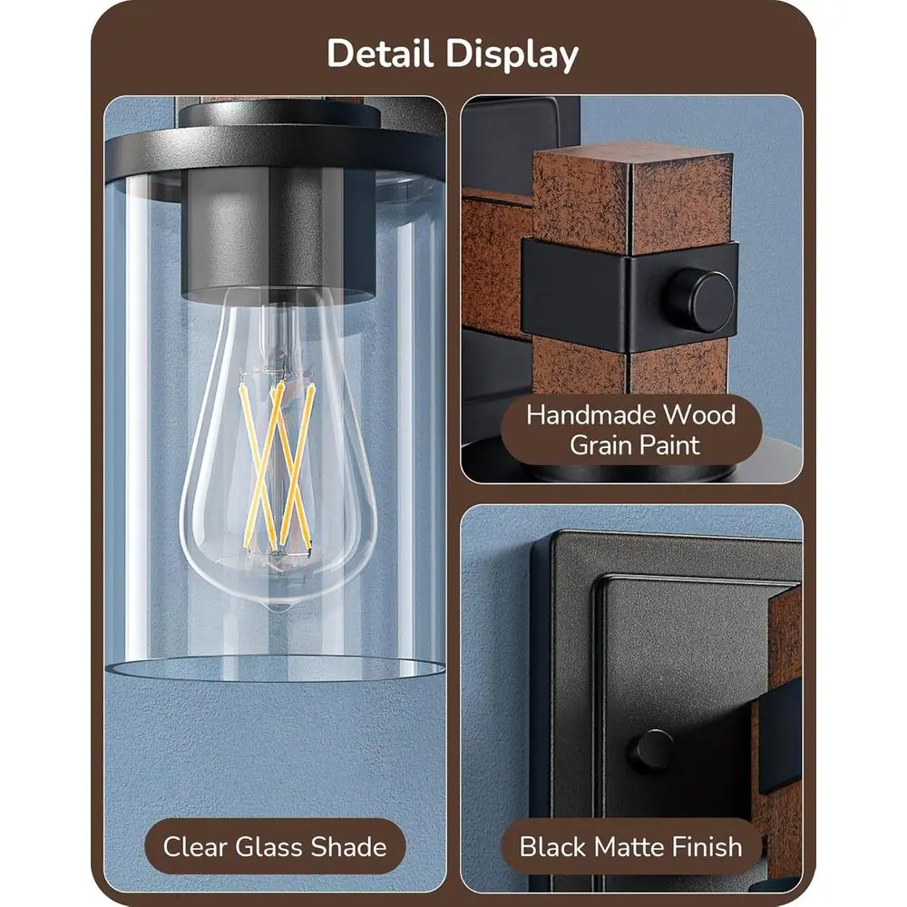 Пара туалетных светильников в деревенском стиле из искусственного дерева и абажура из прозрачного стекла для ванной комнаты, прихожей и гостиной
