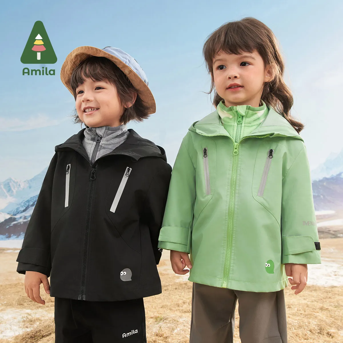 Amila 2024 Autumn New Boys And Girls Jackets High Breathable Anti-Static Leisure Solid Color Multifunctional Children\'s Clothing