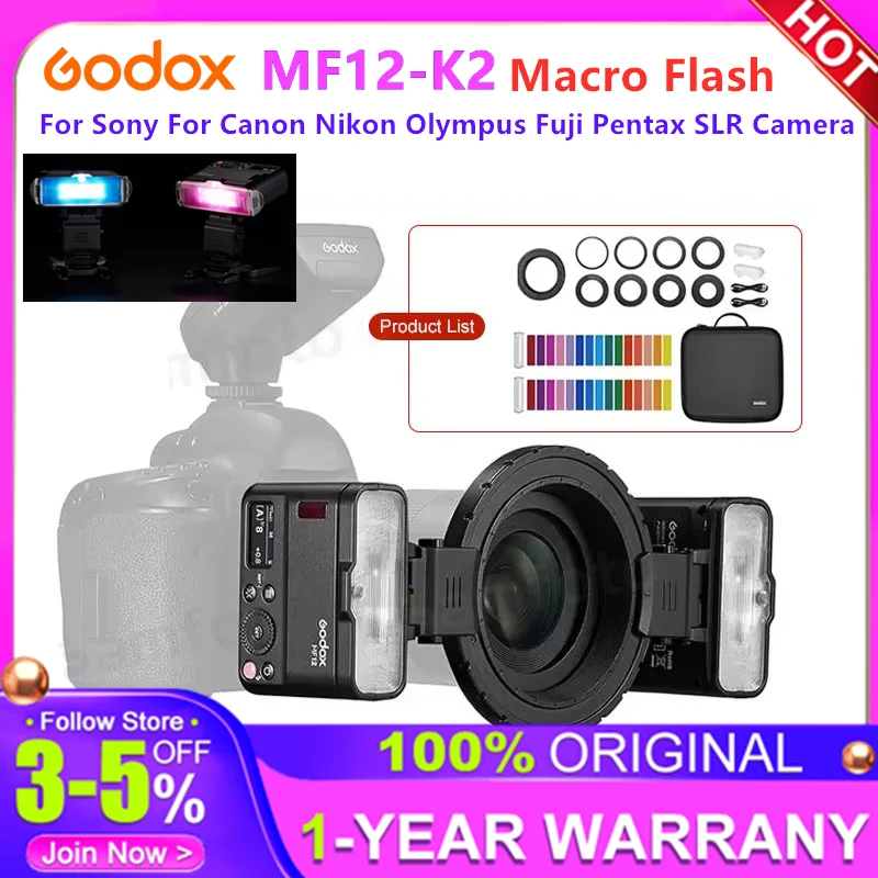 Godox MF12-K2 Macro Flash Wireless Control 2.4GHz TTL Automatic Metering For Sony For Canon Nikon Olympus Fuji Pentax SLR Camera