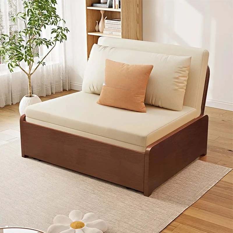 Solid wood sofa foldable dual-purpose multi-functional double armless retractable bed