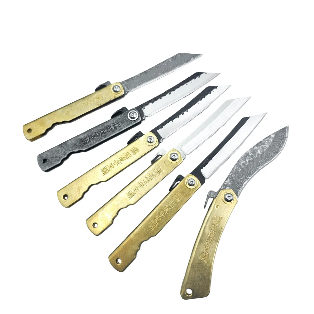 سكين جيب صغير قابل للطي، مقابض نحاسية بشفرة تانتو سكاكين فواكه للتخييم، أدوات البقاء على قيد الحياة، سكاكين الصيد، سكين حمل يومي #3