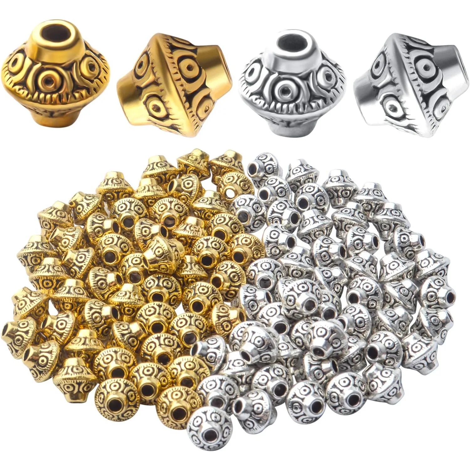 

100pcs Bicone Spacer Beads Tibetan Alloy Beads Spacers Loose Beads Jewelry Spacer Charms for Jewelry Bracelet Necklace Making