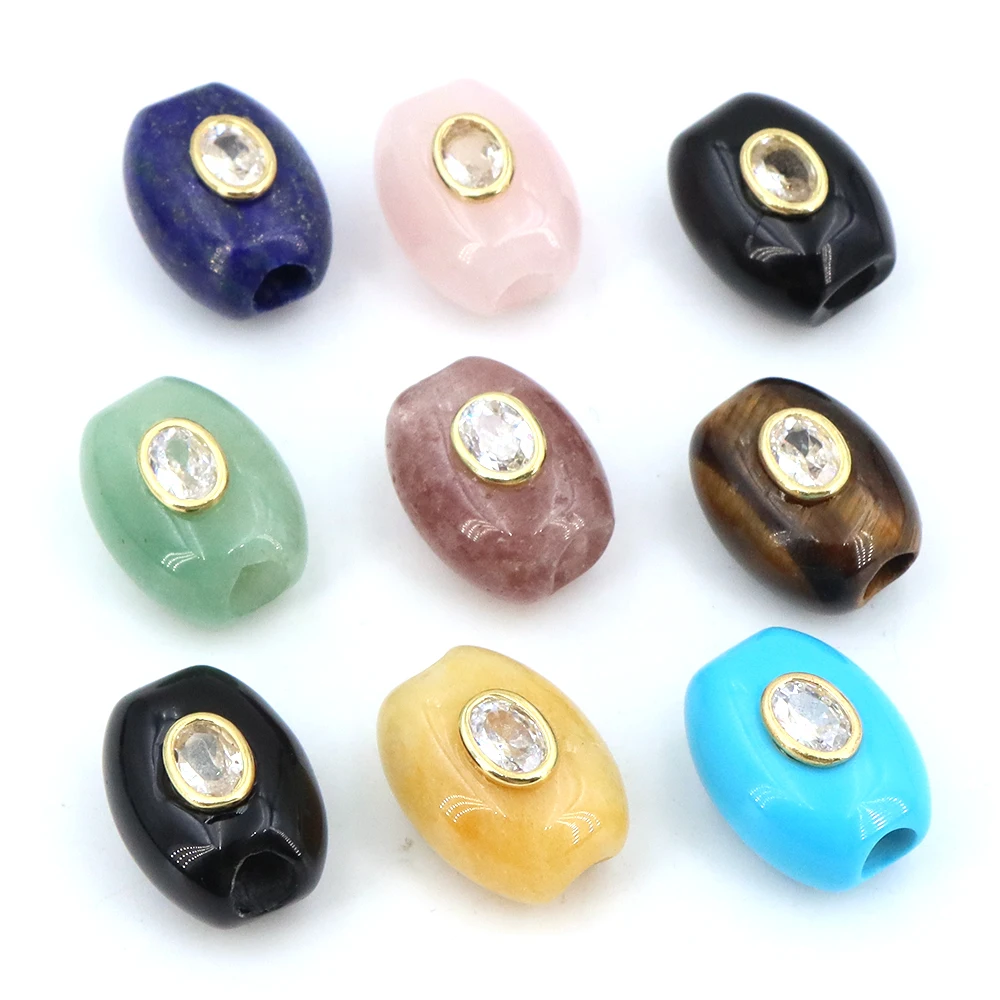 Natural Stone Big Hole Flat Bucket Bead with Zircon Healing Crystal For Jewelry Making Diy Bracelet Handmade Jewelry Accessory view 3