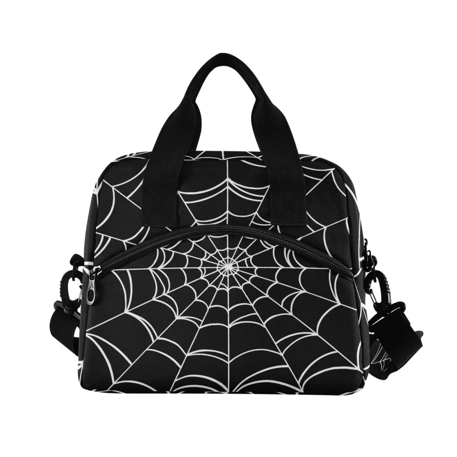 Black Spider Web Design Portable Insulated Lunch Bag With Adjustable Shoulder Strap Cooler Tote Bag Thermal Picnic Food Bag Box