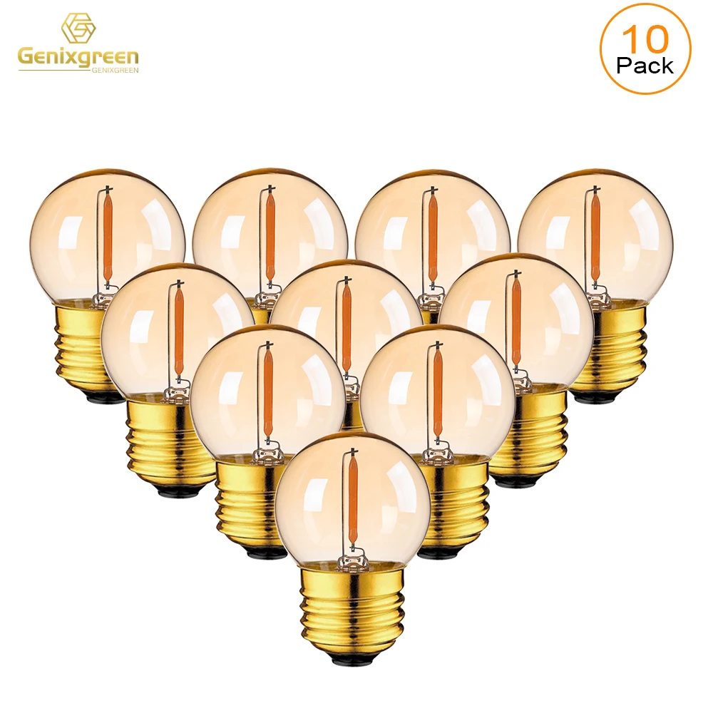 Genixgreen Vintage-Kugel-Glühbirne G40, 1 W, gleich bis 10 Watt, LED-Glühlampe, 2200 K, warmweiß, 220 V, goldfarbenes Glas, E27-Sockel, dimmbare Lampe 4