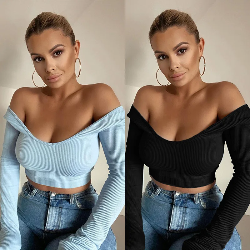 LN283 Women's 2022 Autumn New Bottom Short One Shoulder Knitted Shirt Sexy Long Sleeved Top