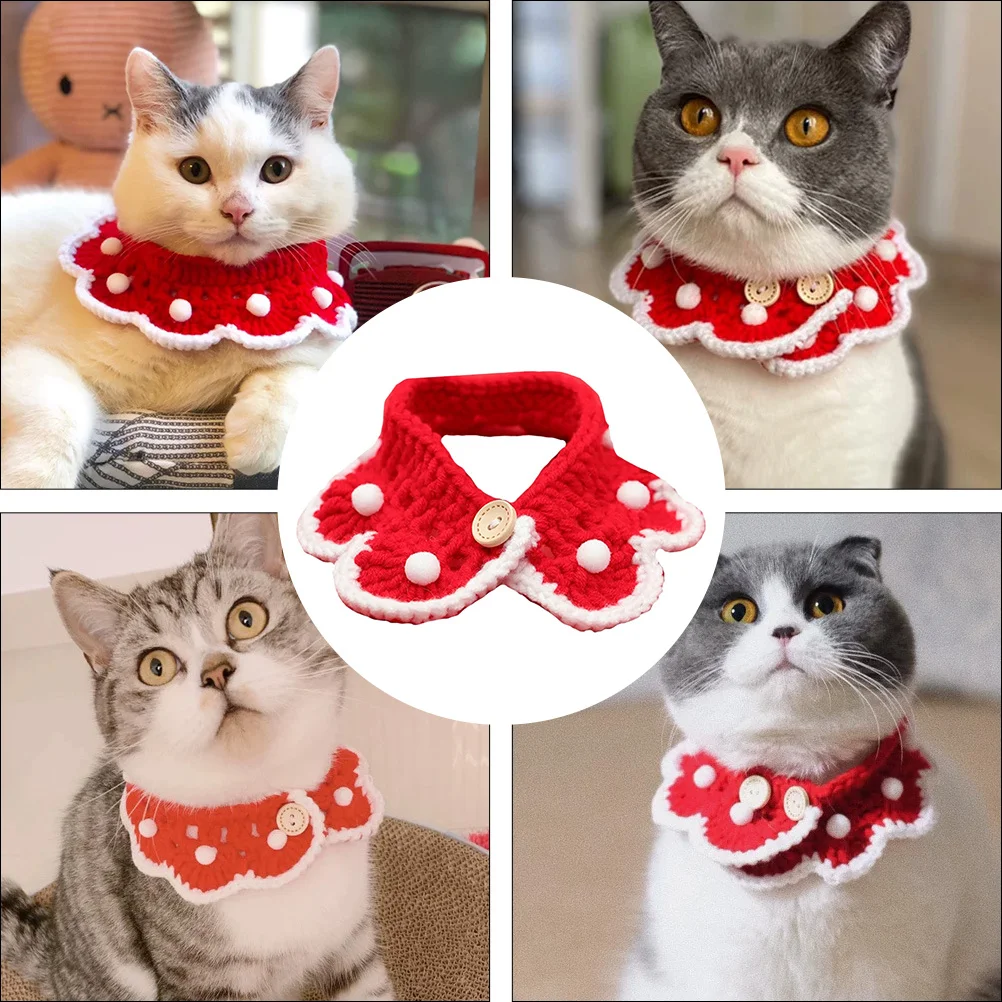 

1Pcs Cat Scarf Christmas Knit Lace Neck Easy Wear Stylish Pet Collar Bell Photo Prop Holiday Party Pet Neckerchief