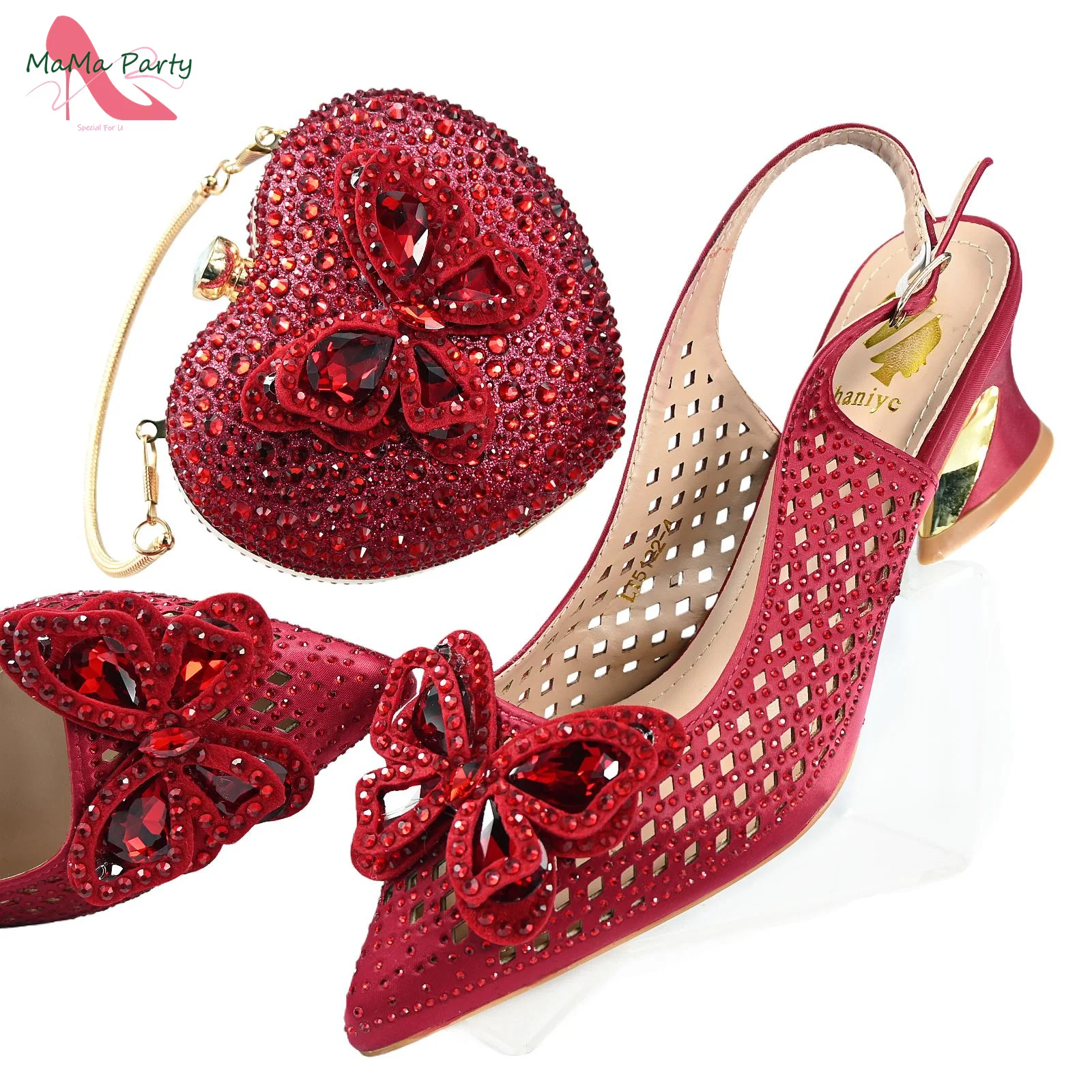 Comfortable Heels New Arrivals African Women Shoes and Bag Set in Wine Color High Quality New Coming for Wedding