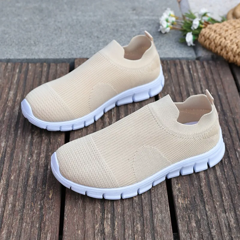 Women's Spring Slip Ultra Light Casual Sneakers Round Toe Deep Mouth Mesh Single Shoes