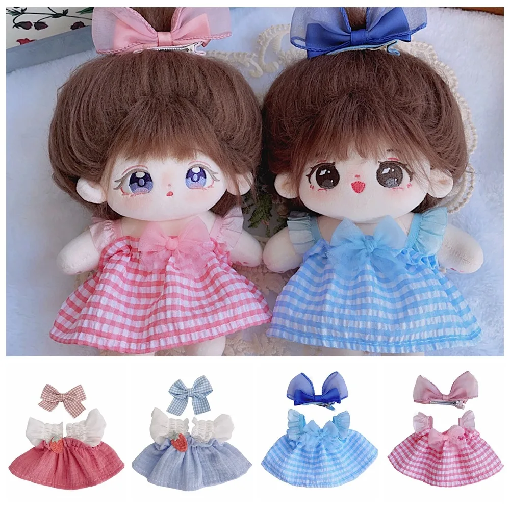 Summer Cute Bubble Princess Dress with Hair Clip for 20cm Cotton Doll Clothes Blue Pink Mini Skirt Kids Girls Toys