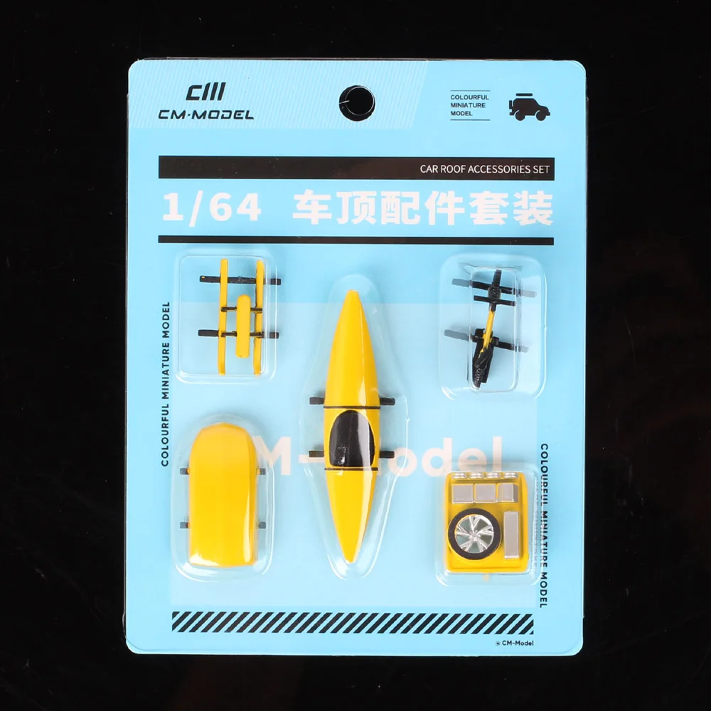 Modèle de voiture 5 en 1 1:64, accessoires de toit, boîte de porte-bagages, planche de traîneau, vélo kayak, scène miniature