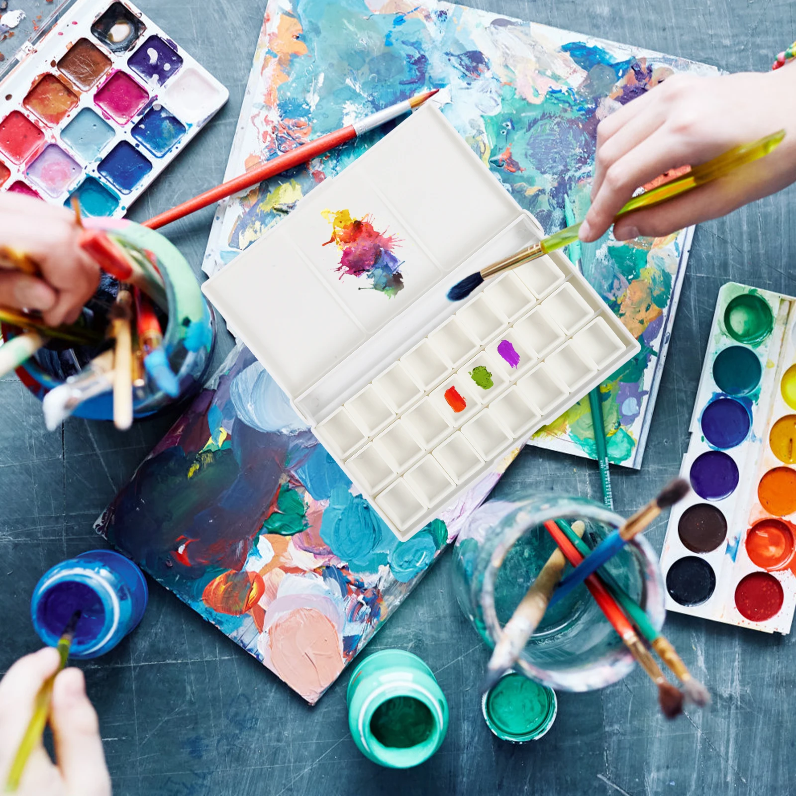 

24 Grids Pigment Compartments Color Box Storage Box Plastic Paint Pan Durable Art Supply Nail Artists Painters Students