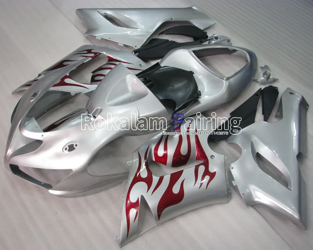 For Kawasaki Cowling ZX 6R Red Flames ZX-6R 636 Ninja 2005 2006 ZX6R Fairing Body Kit 05 06 ZX636 (Injection molding)