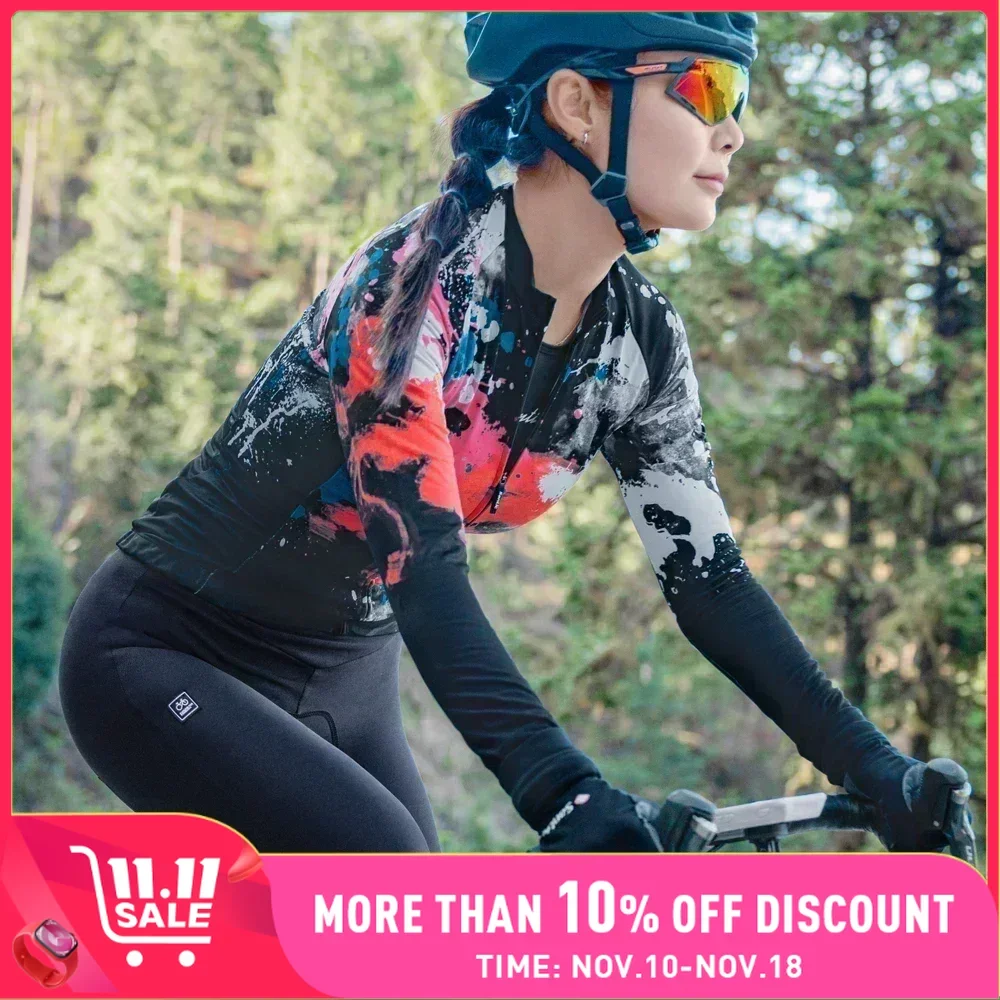 Santic Cycling Jersey Womens Windproof Autumn Winter Outdoor Sports Outerwear Tops Fleece MTB Bike Road Ridling Bicycle Clothing