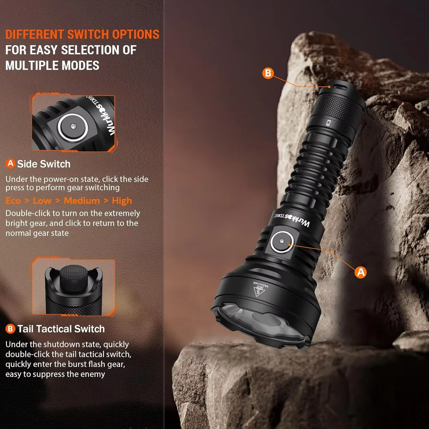 Wurkkos TD01C Torch 21700 Tactical Lamp 1800LM Rechargeable Led Flashlight 1000 Meters Range IP68 Outdoor Light for Self Defense