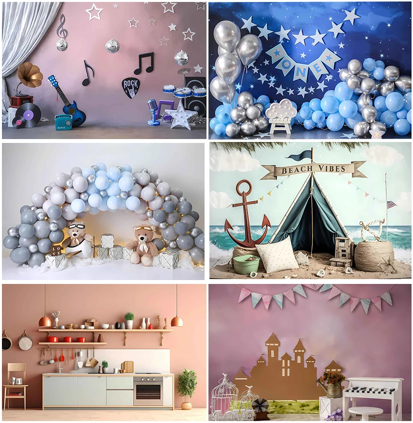 

Newborn Backgrounds Photography Cake Smash Balloons Happy One Birthday Boy Kids Baby Shower Portrait Decor Customized Backdrops