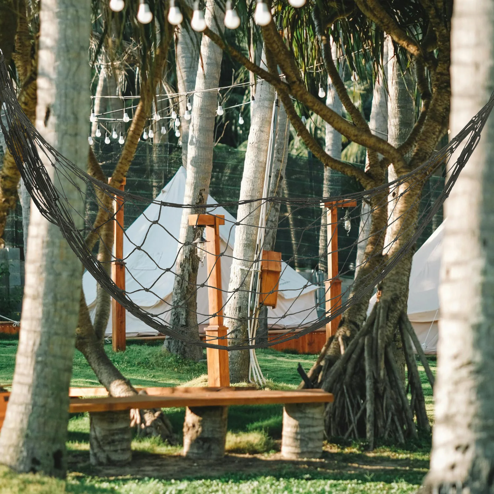 Portable Nylon Rope Outdoor Hammock Net Camping Hiking Backyard Tree Straps Family Swing Bed Net Hammock