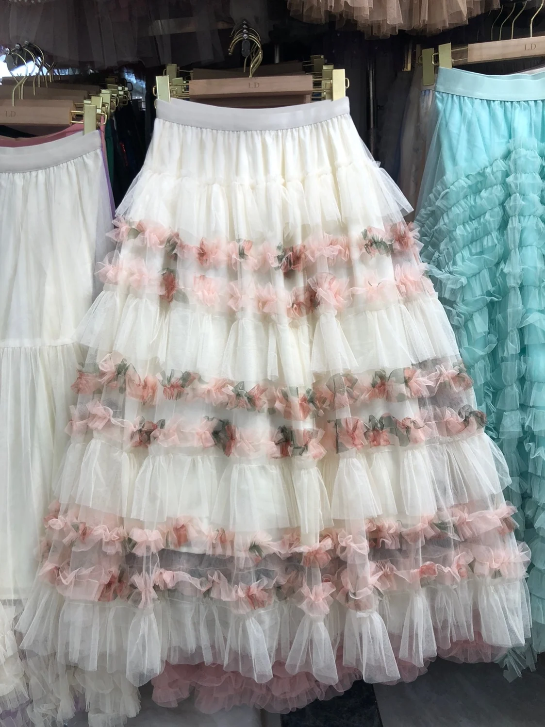 

Романтичная кружевная юбка с цветочным узором, женская летняя юбка-миди в стиле «торт» с большим оборком, длинная юбка с высокой талией, А-силуэт, полиэстер