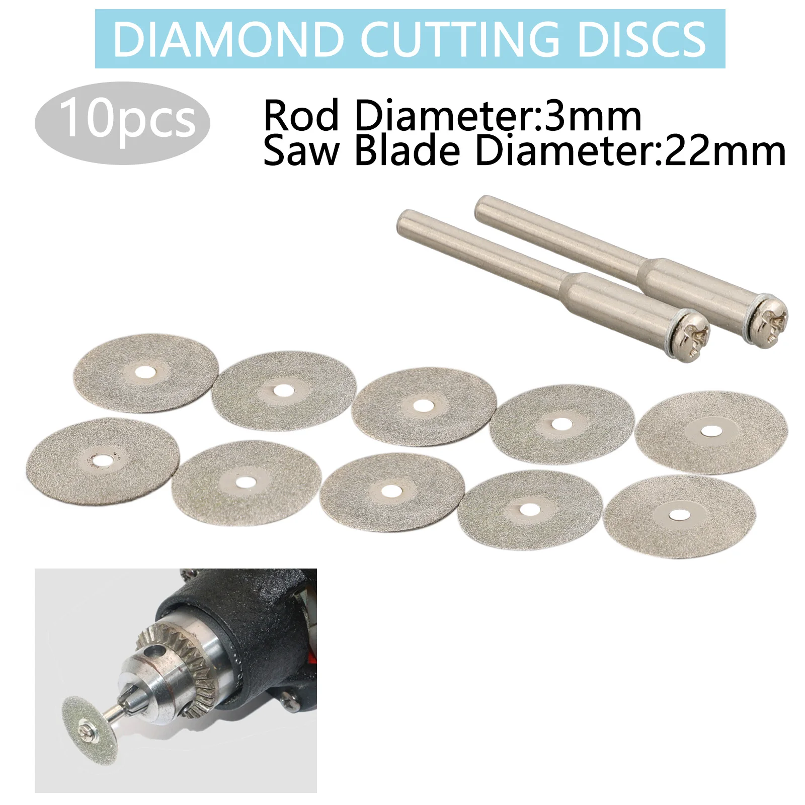 

10pcs 22mm Diamond Cutting Disc Wheels Rotary Tool Circular Saw Blade Drill Mandrel Cutoff Wood Stone Plastic Glass