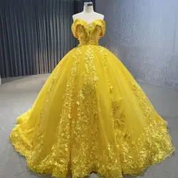 Yellow Charro Quinceanera Dresses Ball Gown Off The Shoulder Tulle Appliques Puffy Mexican Sweet 16 Dresses 15 Anos Customized