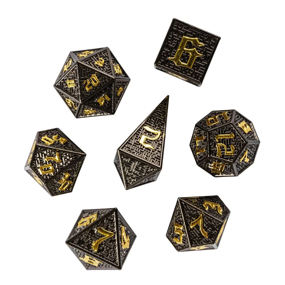 Cusdie DND Maze Metal Dice D4-D20 Polyhedral Dice Set with Unique D4 for D&D Role Playing Game Pathfinder Board Games TRPG MTG