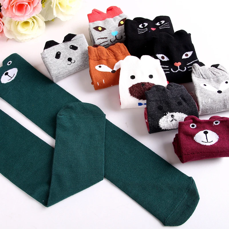 Cotton Cartoon Children's Baby Fox Socks with Bear Knee Highs Long Cute Infantil Kids for Girls Kniekousen 3-12 Years Old