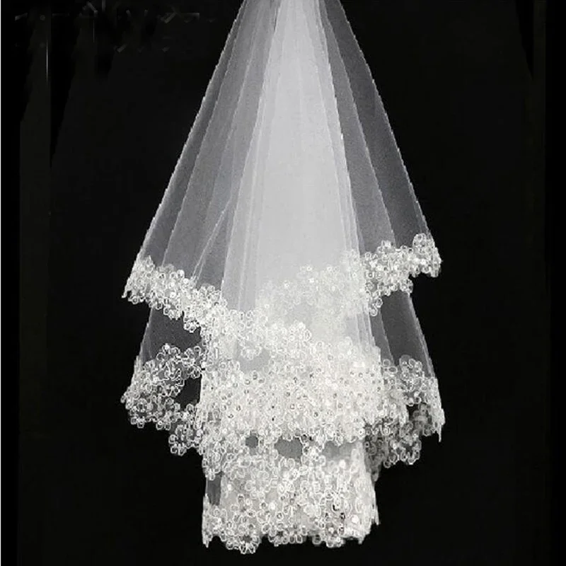 

New Arrival White 1.5m Lace Applique Edge Bridal Bride Veils Wedding Accessory