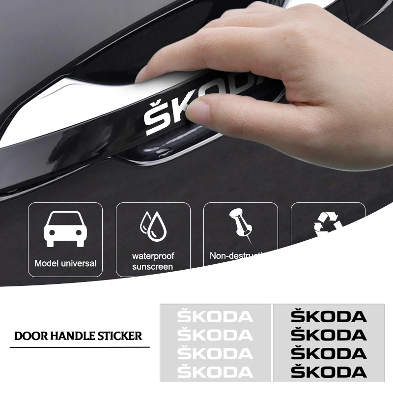 4Pcs Car Door Handle Stickers Tire Rear View Mirror Decals Decoration For Skoda Sharp Sharp crystal Sharp Rapid speed Pye  trunk