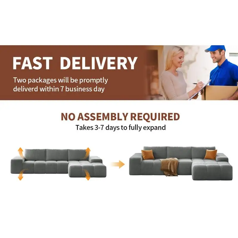 Sofá modular em forma de L, sem necessidade de montagem, assento profundo, 3 almofadas, estofamento em tecido macio, ideal para sala de estar moderna e