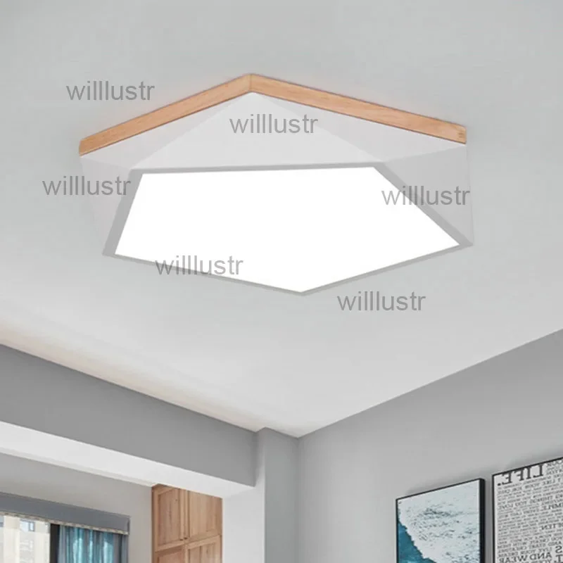 Modern Iron Diamond Ceiling Lamp Geometry Wood Light for Bedroom Restaurant Hotel Dinning Room in Green Gray White Black Macaron