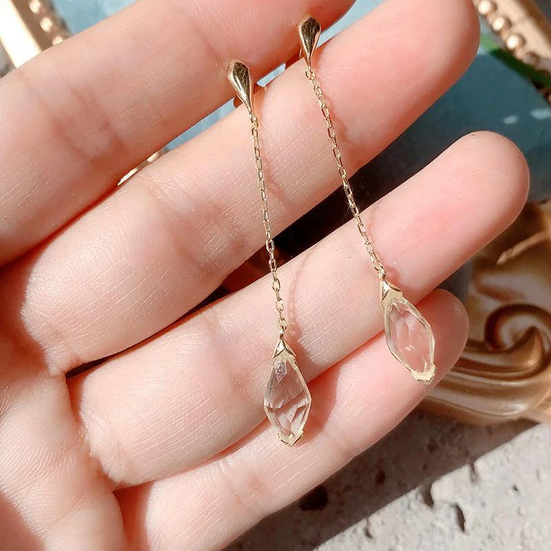 New Design Diamond White Crystal Water Drop Women's Long Earrings Elegant Charm Exquisite Light Luxury Silver Jewelry