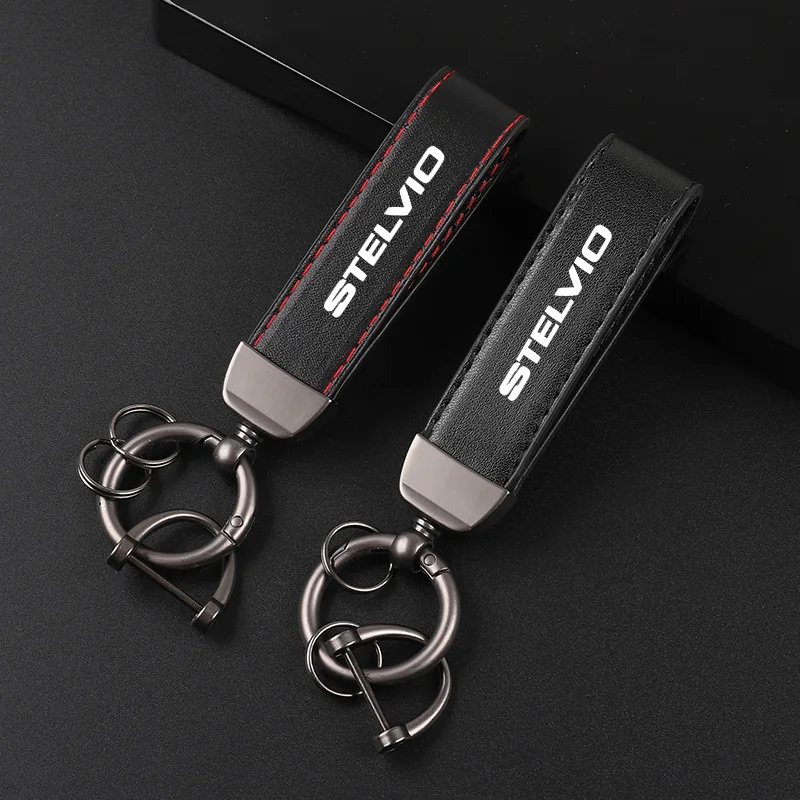 Deluxe Leather Keychain with Car Badge Keychain Pendant For Alfa Romeo Stelvio