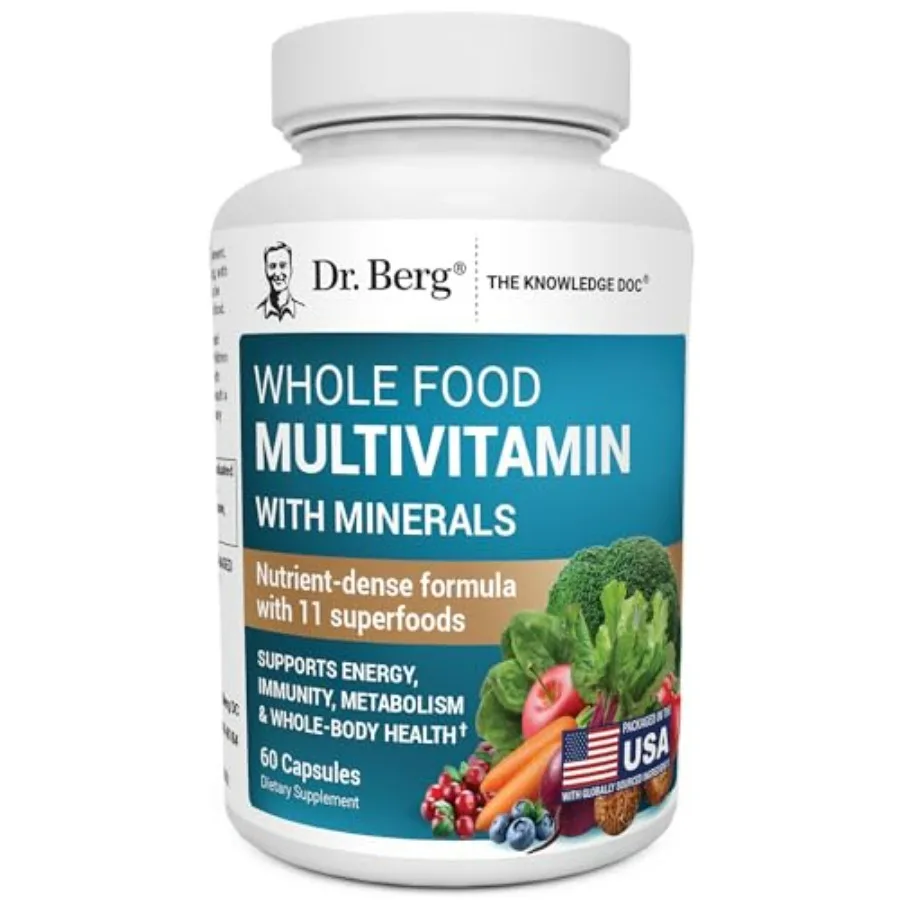 Dr. Berg Whole Food Multivitamin with Minerals - Daily Multivitamin for Men and Women - Includes Premium Whole Food Fruits and