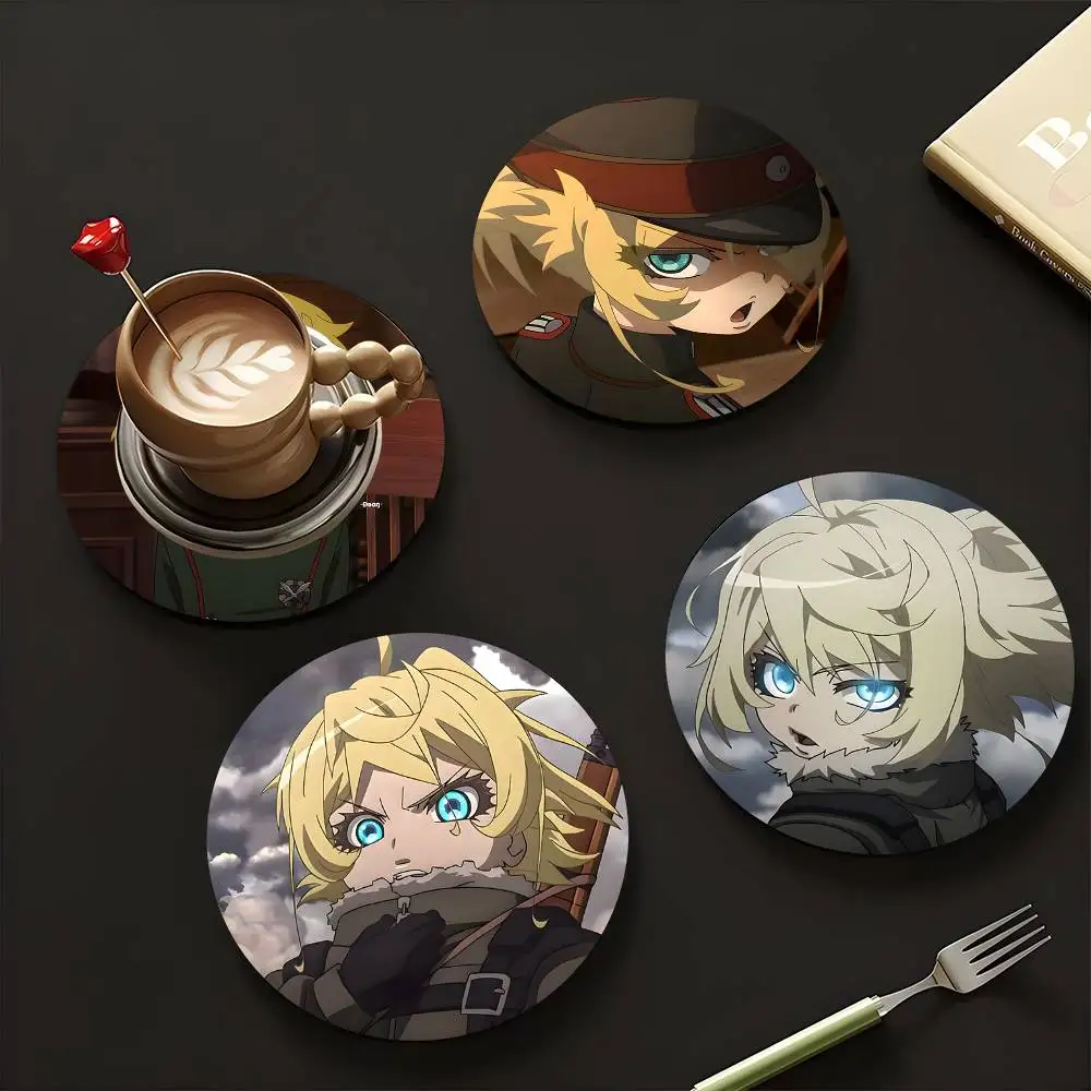 1pc Tanya Degurechaff Anime Characters Wooden Coaster Colour Printing Cup Mat Home Desk Decoration Gifts