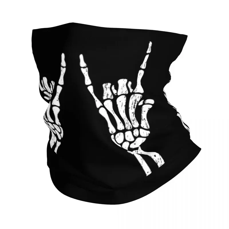 Metal Rock Skeleton Finger Winter Headband Neck Warmer Hiking Cycling Tube Scarf Heavy Metal Music Lover Face Bandana Gaiter