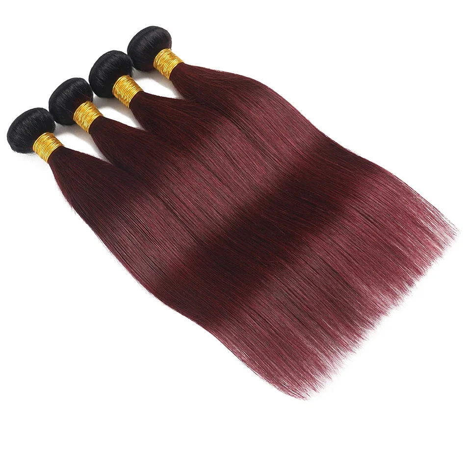 1B 99J Dark Burgundy Human Hair Bundles Ombre Straight Hair Bundles Brazilian Wine Red Unprocessed Virgin Weave Hair Extensions