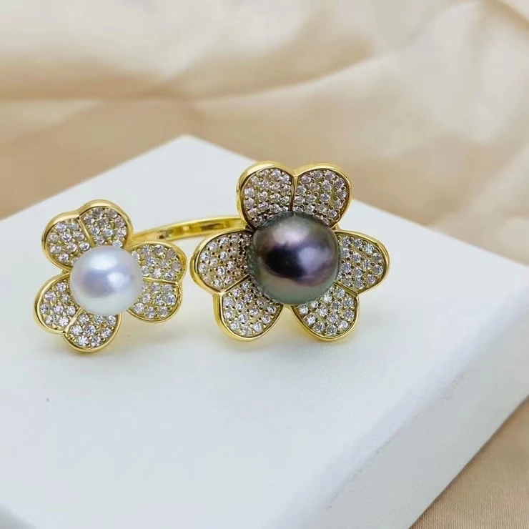 

Цветок любви, стерлинговое серебро 925 пробы, регулируемое кольцо, настройки, фурнитура, крепления, аксессуары, детали для жемчуга 6-8 мм, 5 шт./лот