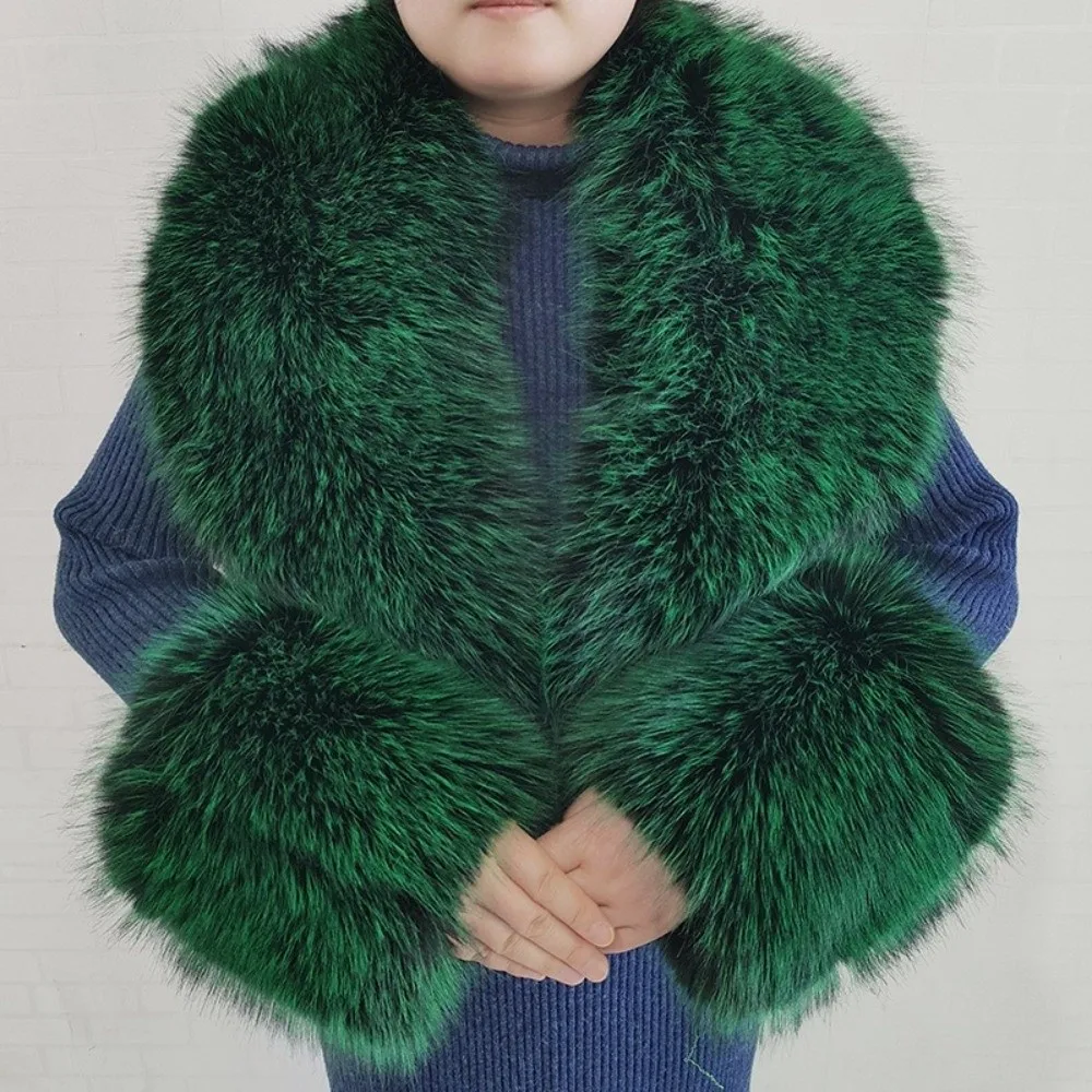 Large Size Faux Fur Collar Set Oversized V Shape Shawl Collar Wrap Detachable Thick Warm Decorative Fur Scarf Overcoat Matching