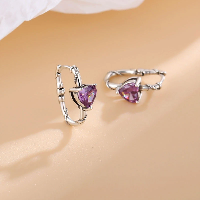 925 Sterling Silver Purple Crystal Hoop Earrings for Women Hypoallergic Jewelry for Girl Children's Day, Christmas Birthday Gift