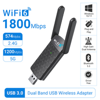 WALRAM 1800Mbps WiFi 6 USB Adapter Dual Band 2.4G/5GHz Wireless WiFi Receiver USB 3.0 BT5.3 Dongle Network Card For PC