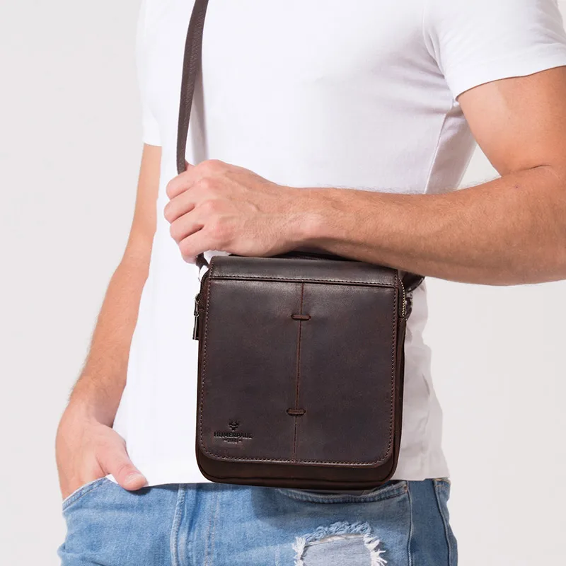 Bolso de mensajero de cuero Crazy Horse para hombre, bandolera de gran capacidad con solapa, bolso de hombro de alta calidad