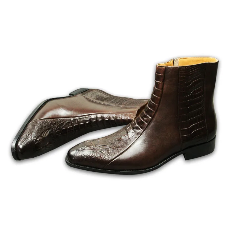 Eleganckie męskie buty do sukienki Handmade oryginalna skóra bydlęca skóra krokodyla drukowanie zamek luksusowy design jesień obuwie dla mężczyzn