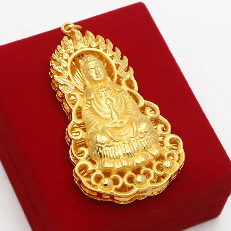 

Ювелирные изделия из настоящего золота 9999 24 карата большого размера, ожерелье с подвеской Гуаньинь, чтобы сэкономить всех живых пятен, трехмерные золотые украшения с биркой