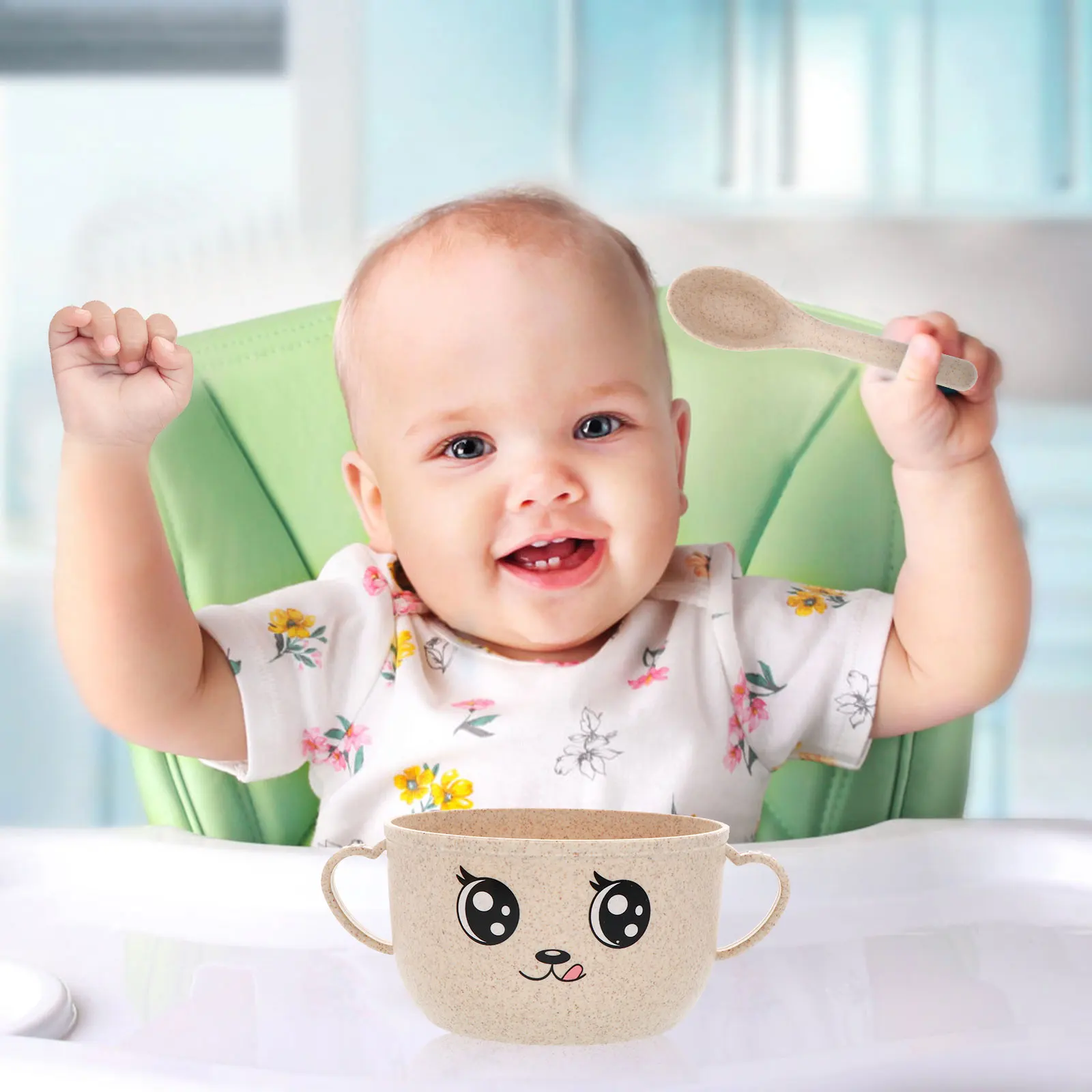 깨지지 않는 아기 그릇 2세트, 뚜껑과 스푼이 있는 유아용 그릇, 친환경 안전한 어린이용 밥/디저트/음식 그릇 세트 (부드러운 식감)