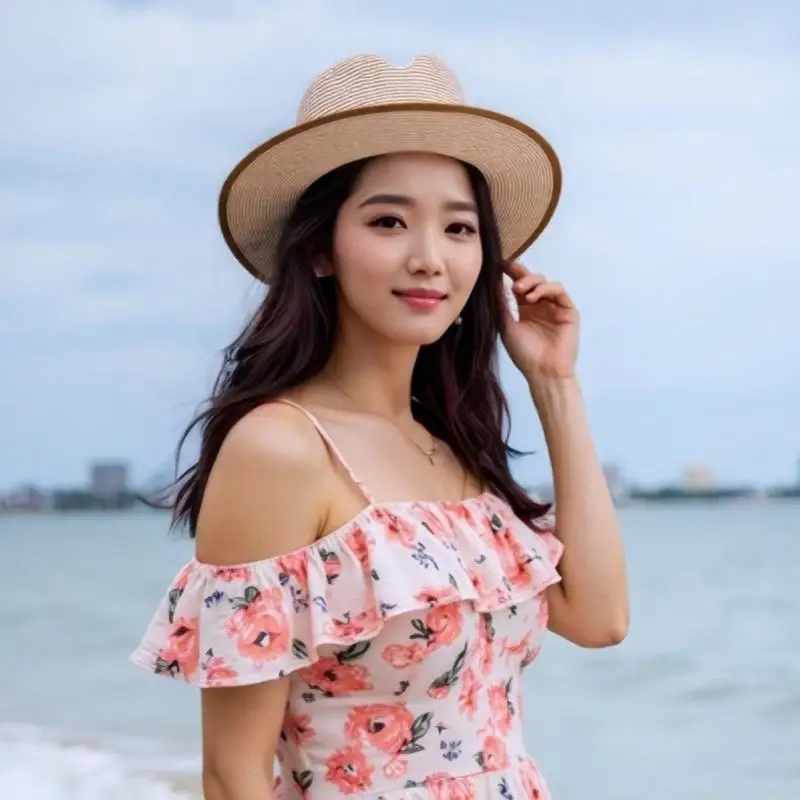 31BF Elegant Rolled Brims Bows Accent Paper Braid Dress Hat Comfortable Bucket Hats For Weddings Parties Daily Wear