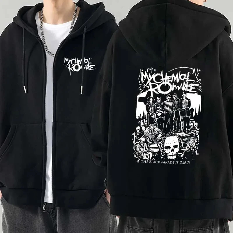 Men Fashion Hoodies Jacket Coats My Chemical Romance Mcr Dead Zipper Hoodie Top Loose Black Parade Punk Emo Zip Up Sweatshirt