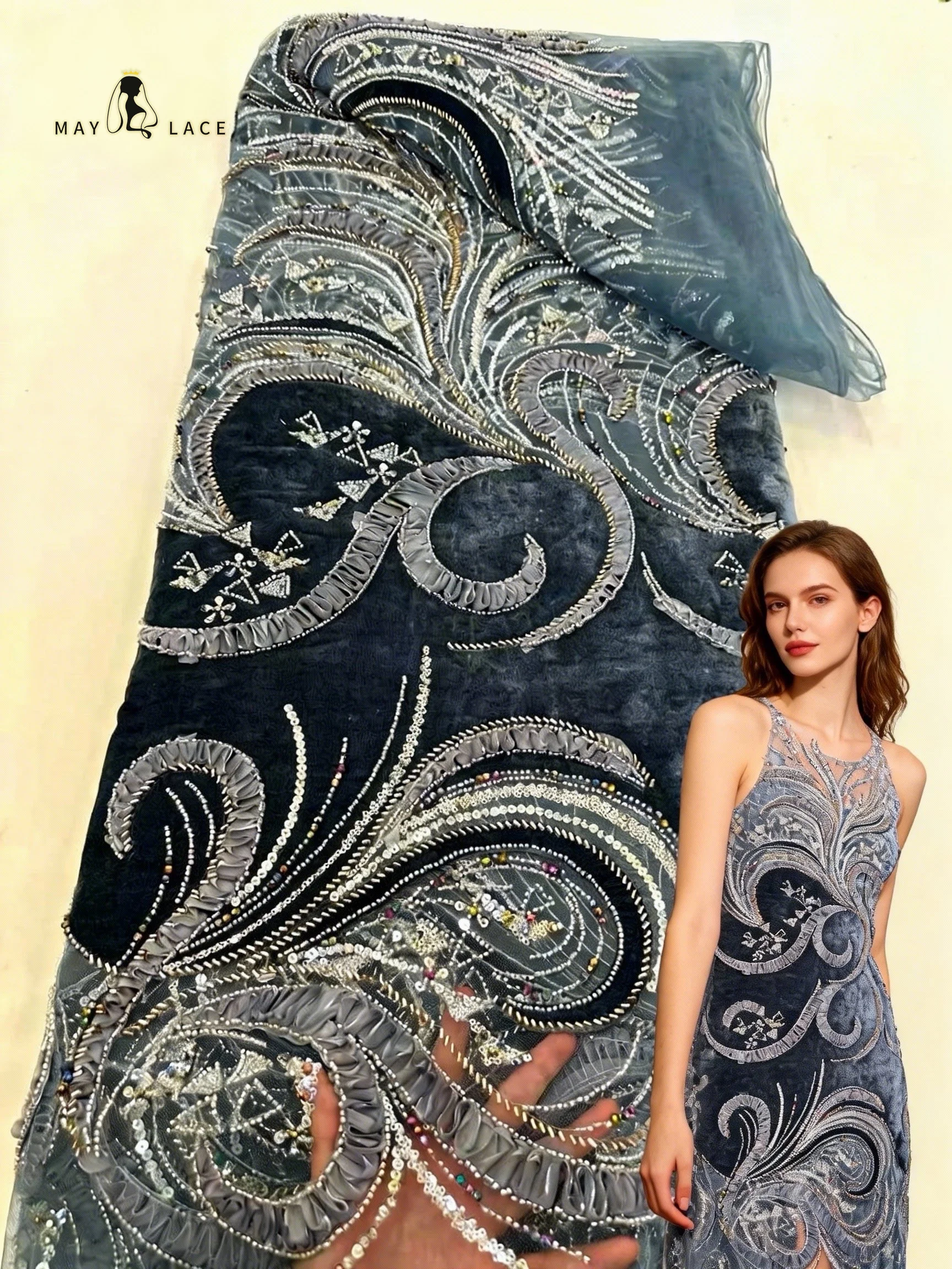 

African French Velvet Lace Beads Fabric 2026 Luxury Nigerian Lace with Sequins Wedding Dresses For Women High Quality 5 yards