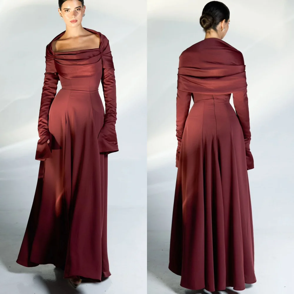 

Customized Modern Style Elegant Jersey Pleat Draped A-line Square Neck Long Dresses Bespoke Occasion Dresses Matching Classic