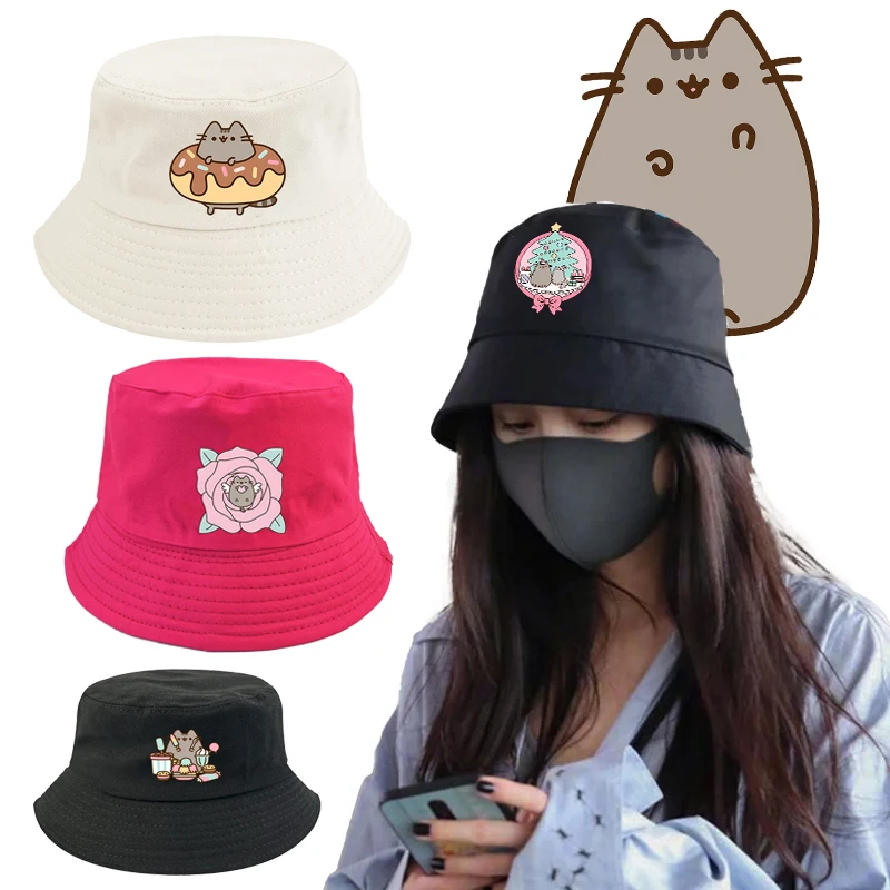 Pusheen Cotton Fisherman Hats Cute Anime Cats Outdoor Sunshade Flat Caps for Kids Adult Summer Sunscreen Fishing Hats New Gift